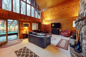 TV, fireplace, DVD player, table football