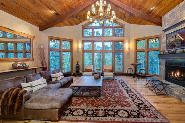 Smart TV, fireplace, DVD player, stereo