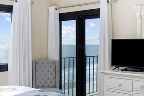 Enjoy ocean views from the large window, relax in the armchair, and unwind with a flat-screen TV.