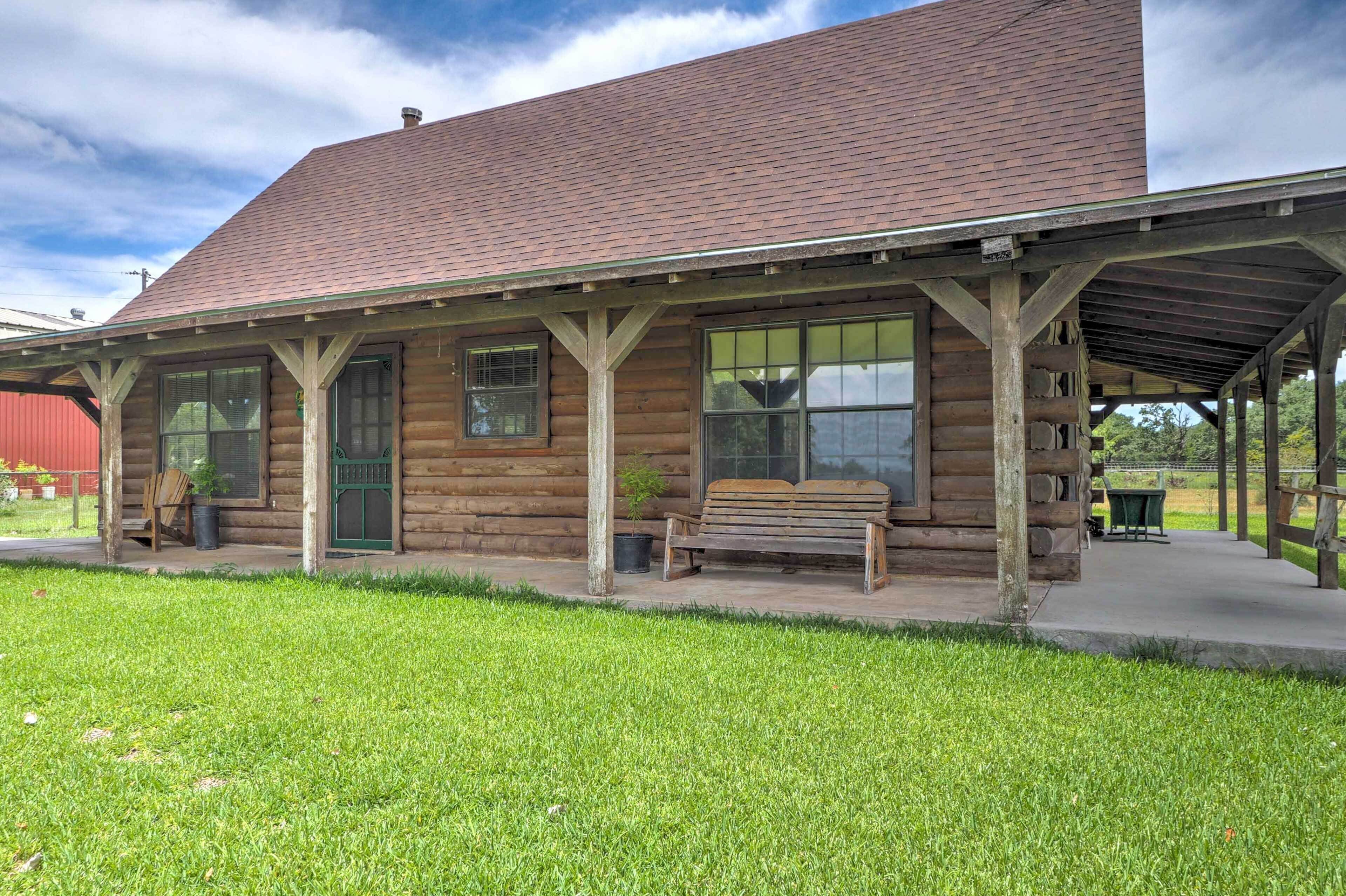 Rustic Carmine Log Cabin w/ Covered Porch on Farm!