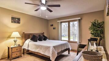 1 bedroom, desk, iron/ironing board, travel crib