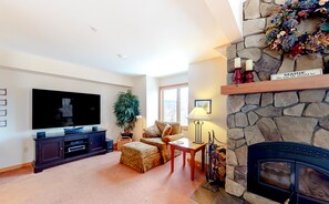 TV, fireplace, DVD player, table football