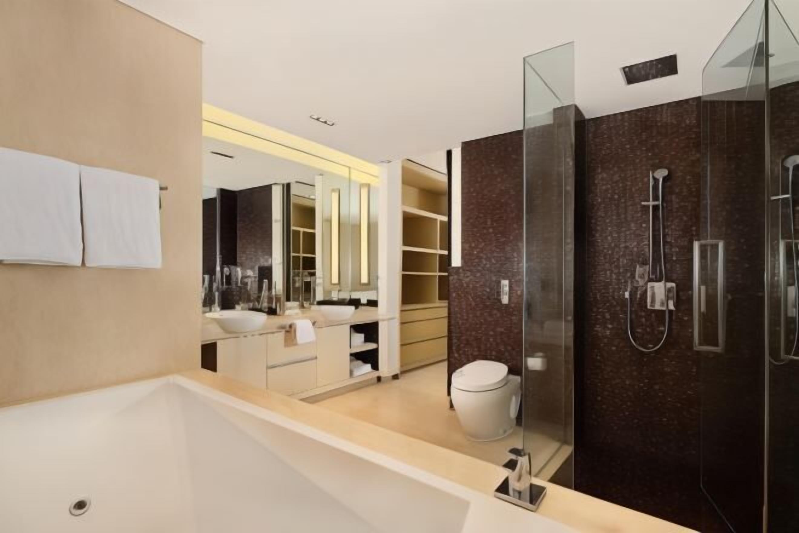 Bathroom | Shower, rainfall showerhead, designer toiletries, hair dryer