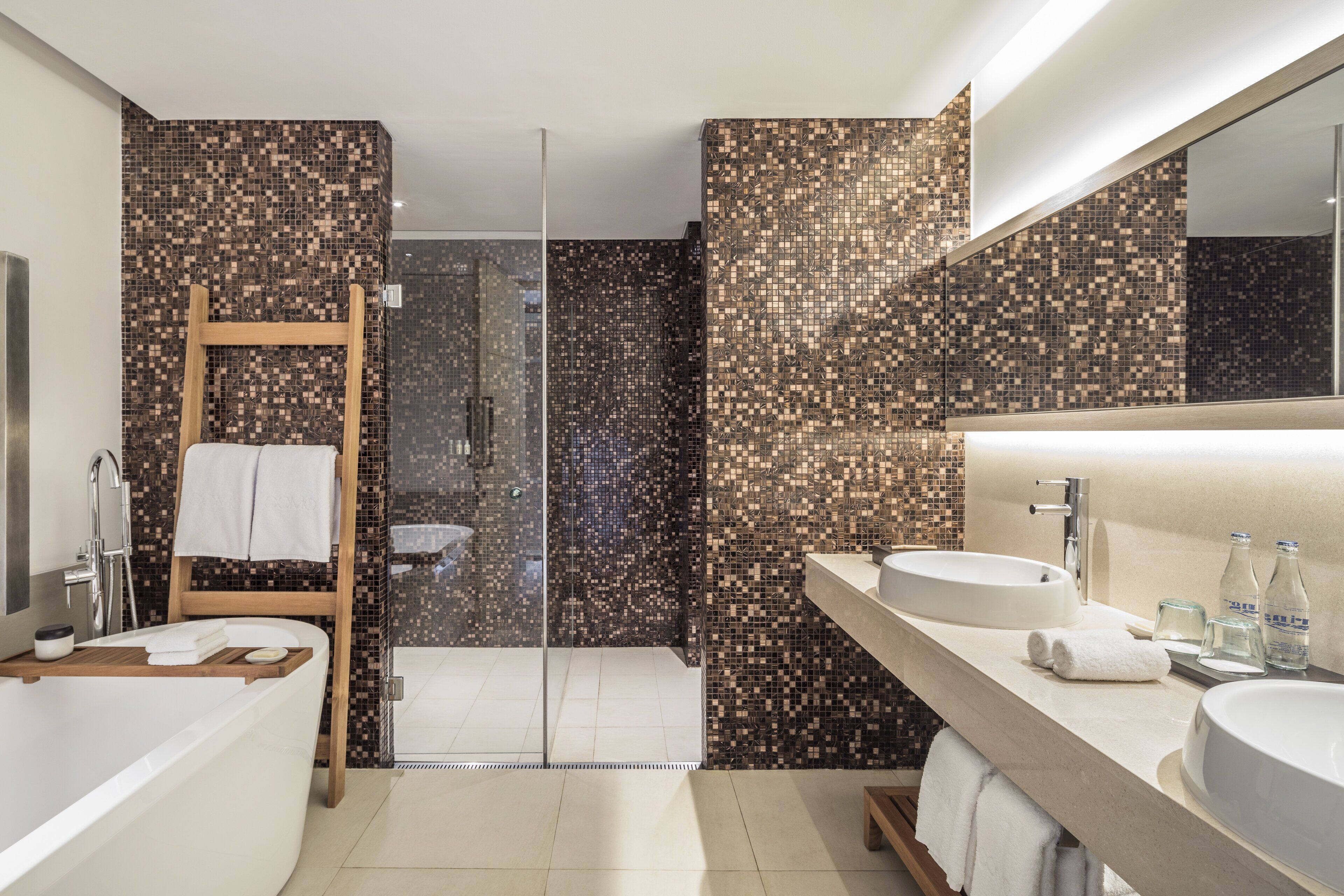 shower, rainfall showerhead, designer toiletries, hair dryer