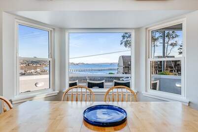 Large home with game room & furnished deck with ocean & pier Views
