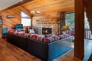 Smart TV, fireplace, DVD player, stereo