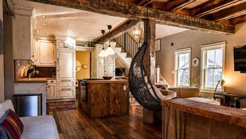 Smart TV, fireplace, DVD player, books