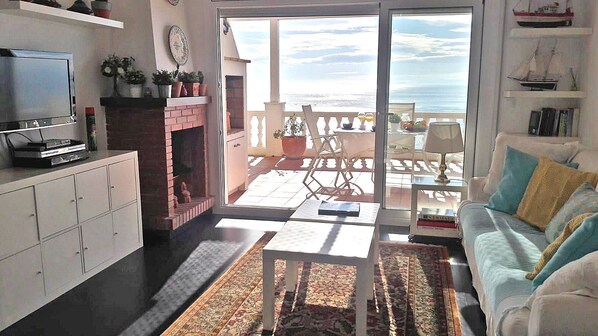 TV, fireplace, DVD player, books