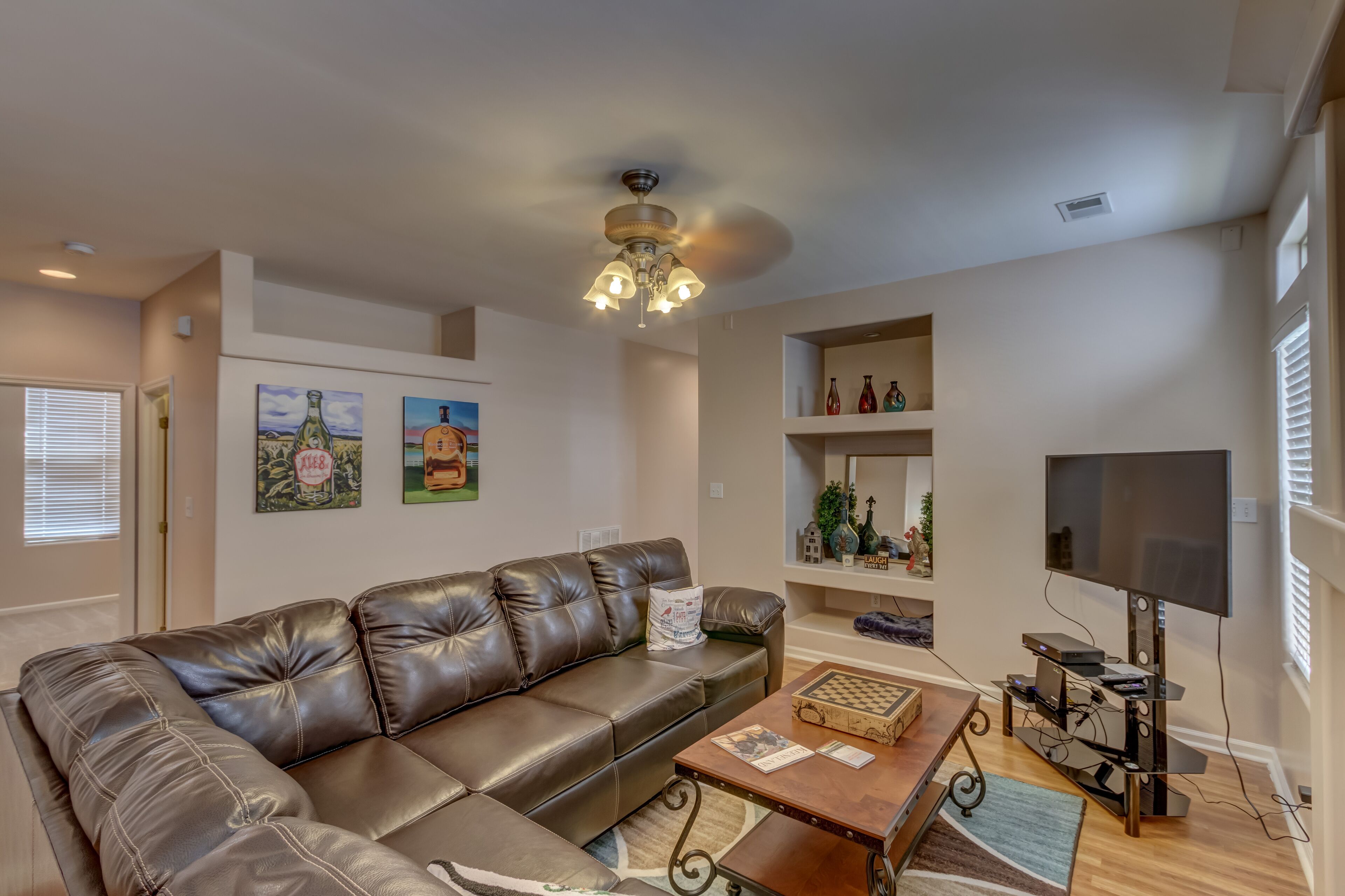 TV, fireplace, DVD player, books