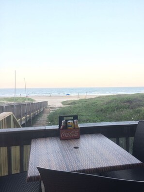 Outdoor dining - 100 Steps to the beach! Condo 3bedroom 2 bath Sleeps 8 Ocean views (south padre island)