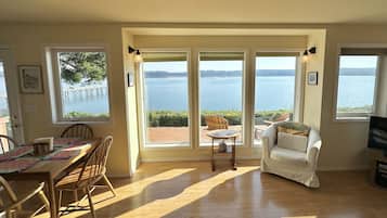 Smart TV, fireplace, DVD player, books