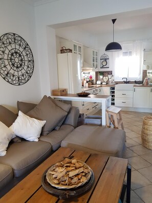 TV, fireplace, DVD player, books