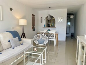 Smart TV, fireplace, DVD player, books