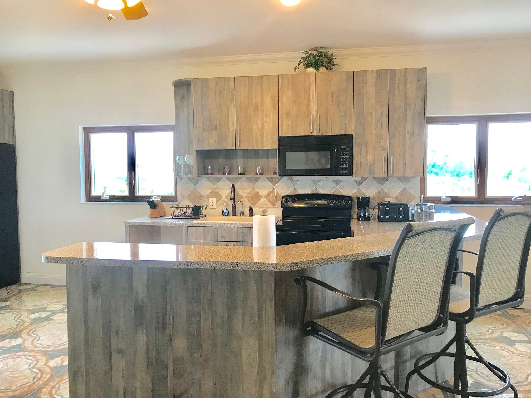 Frigorífico, microondas, horno y placa de cocina