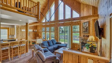 电视、壁炉、DVD 播放器、立体声音响