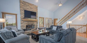 Smart TV, fireplace, DVD player