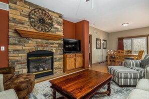 TV, fireplace, DVD player, stereo