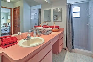 Hair dryer, towels