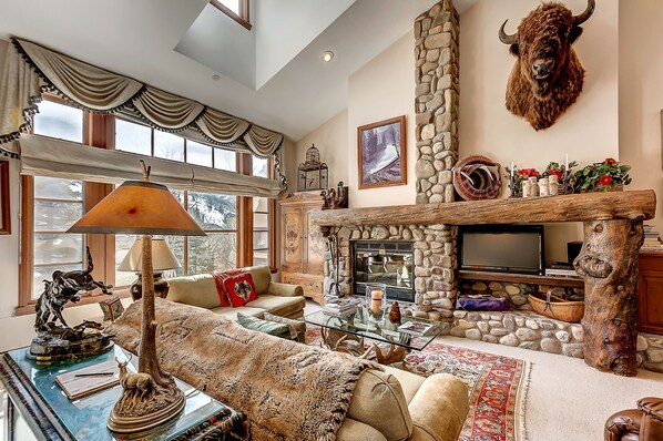 TV, fireplace, DVD player, books