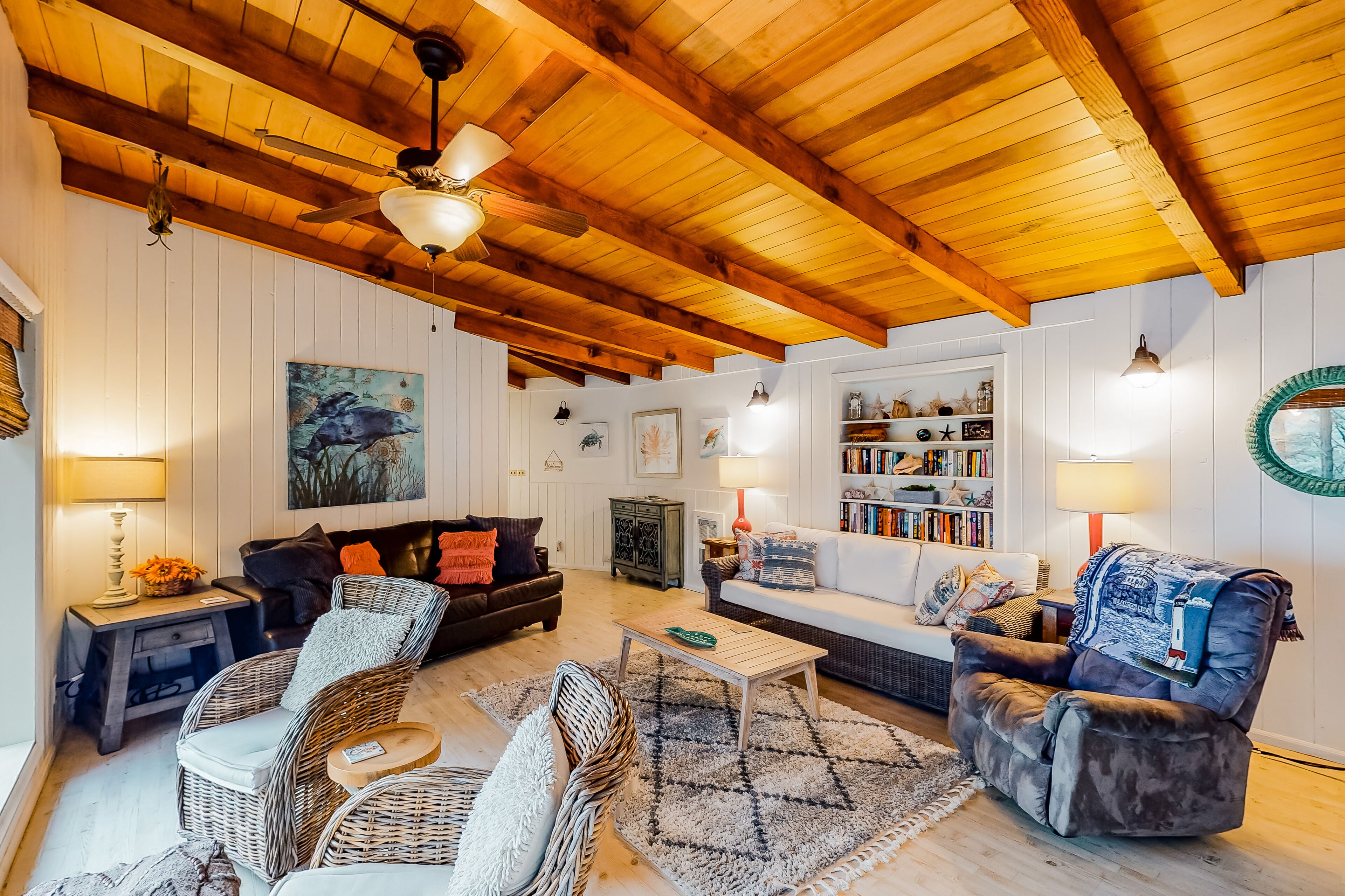 Impeccable oceanview home with private beach access & large deck
