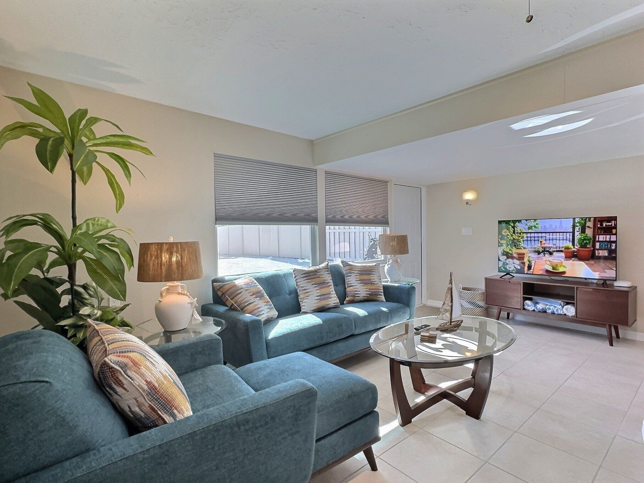 Flat-screen TV, music library