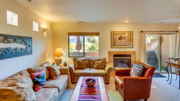 TV, fireplace, DVD player, video library