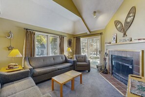 テレビ、暖炉、DVD プレーヤー、書庫