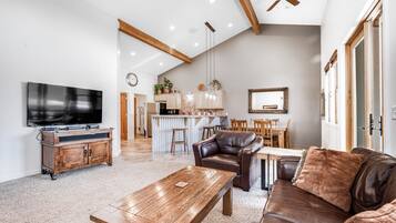 Télévision, cheminée, lecteur de DVD, vidéothÚque