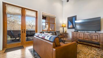 Téléviseur, foyer, lecteur de DVD, livres