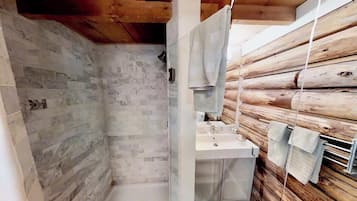 Shower, hair dryer, shampoo