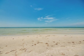 Una playa con agua cristalina y una orilla arenosa.