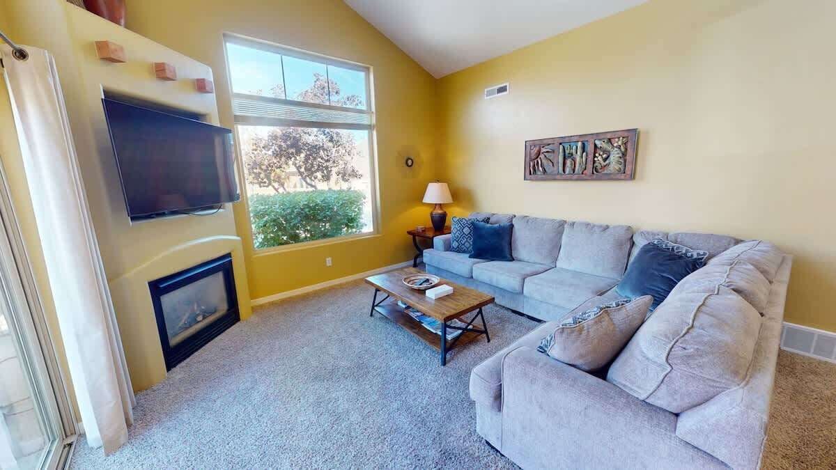 TV, fireplace