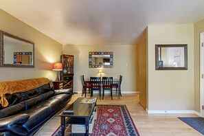 TV, fireplace, DVD player, books