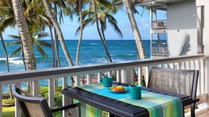 Outdoor dining - Poipu Palms #201 By Parrish Kauai- oceanfront views & see turtles! (Koloa)