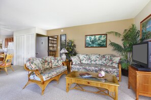 TV, DVD player, books, stereo