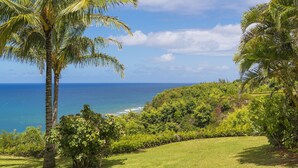 A lush green landscape with a view of the ocean. - Expansive Ocean Views from Ali'i Kai 5103 (Princeville)