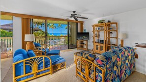 Flat-screen TV, books