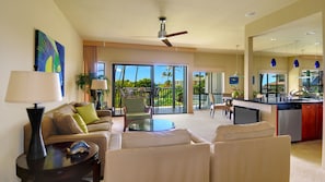 Poipu Sands at Poipu Kai Resort #224 - Living Room & Lanai View - Parrish Kauai