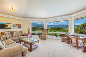 TV, DVD player, books, music library