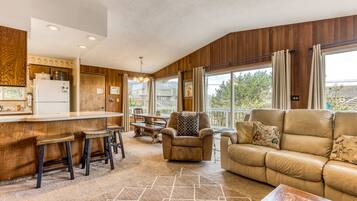 TV, DVD player, foosball, books