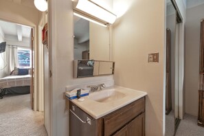 Combined shower/tub, hair dryer