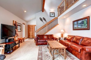 TV, fireplace, DVD player, books