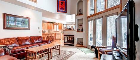 TV, fireplace, DVD player, books