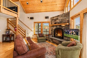 Smart TV, fireplace, video games, DVD player