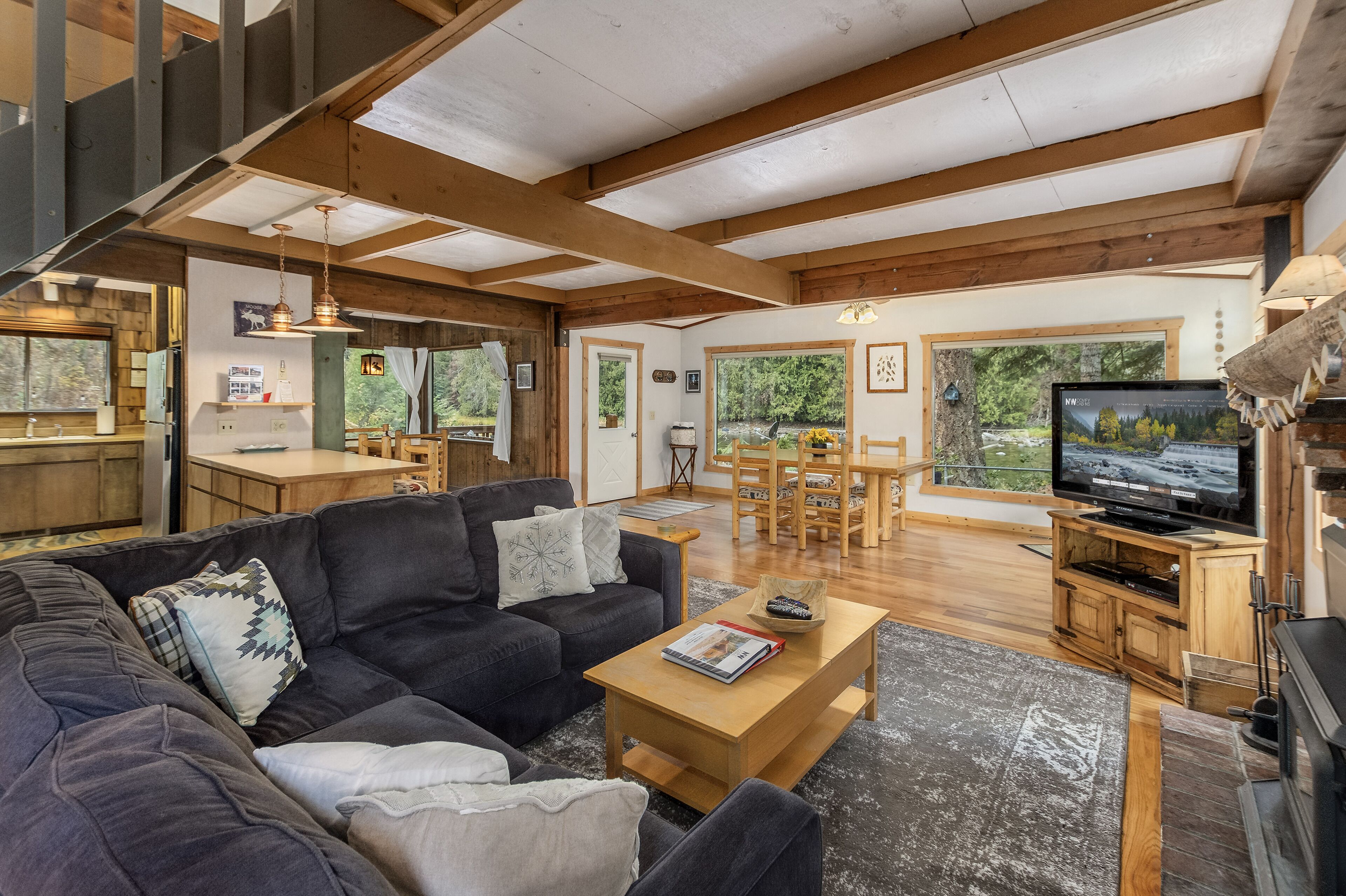 TV, fireplace, DVD player, books