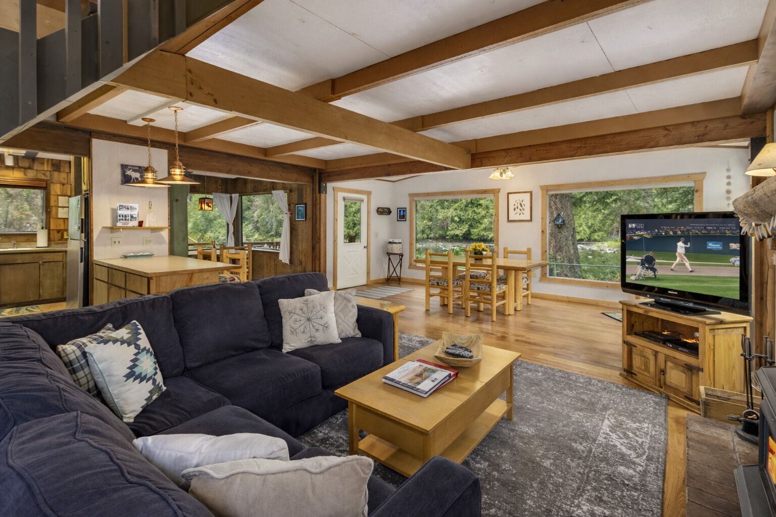 Fernseher, Kamin, DVD-Player, Bücher