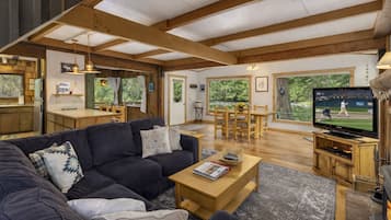 Fernseher, Kamin, DVD-Player, Bücher