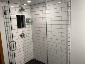 Douche, séchoir à cheveux, serviettes fournies