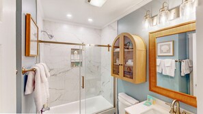 Combined shower/bathtub, towels - Fully Renovated Winter 25-26! Quaint Coastal Hideaway by the Waves! (Isle of Palms)