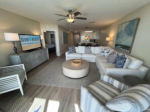 Flat-screen TV, DVD player